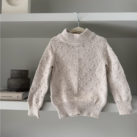 Jamie Kay Other - Dotty knit Cozy Cream Textured Pom-Pom Mock Neck Sweater